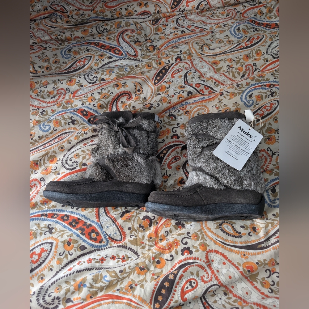 Grey woman mukluk boots